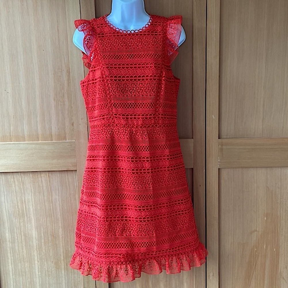 J. Crew Cap-Sleeve Ruffle Dress in Mixed Lace